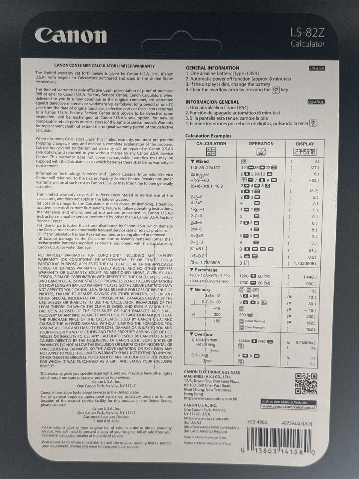 Canon LS82Z Minidesk Calculator