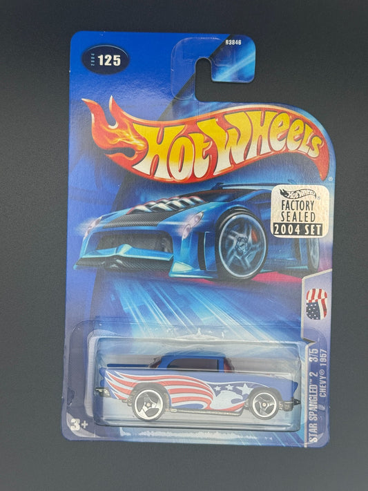 Hot Wheels Chevy 1957 Star Spangled 2 Factory Sealed 2004 Set w Protector