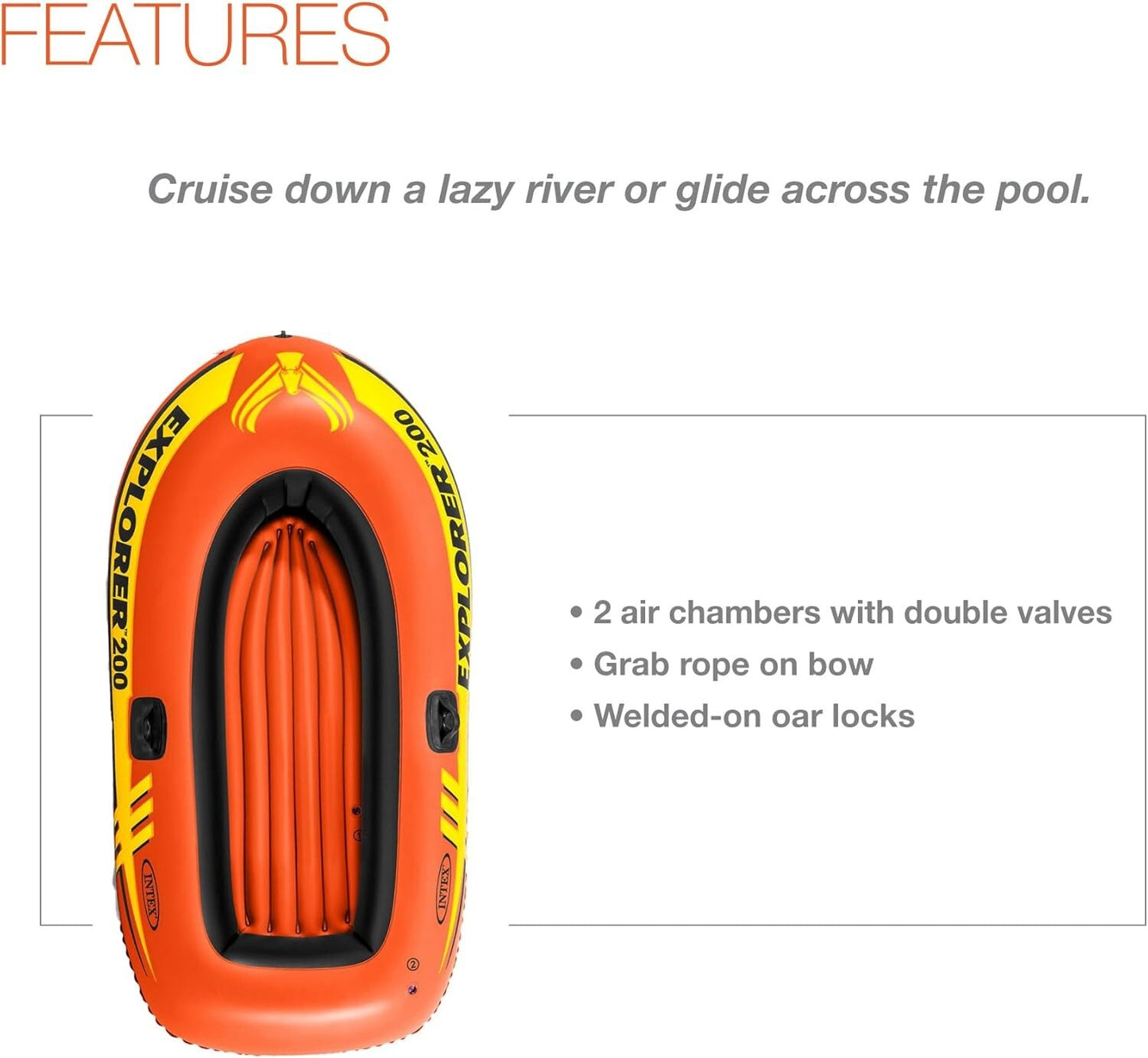 INTEX Explorer Inflatable Series: Dual Air Chambers – Welded Oar Locks Grab Hand